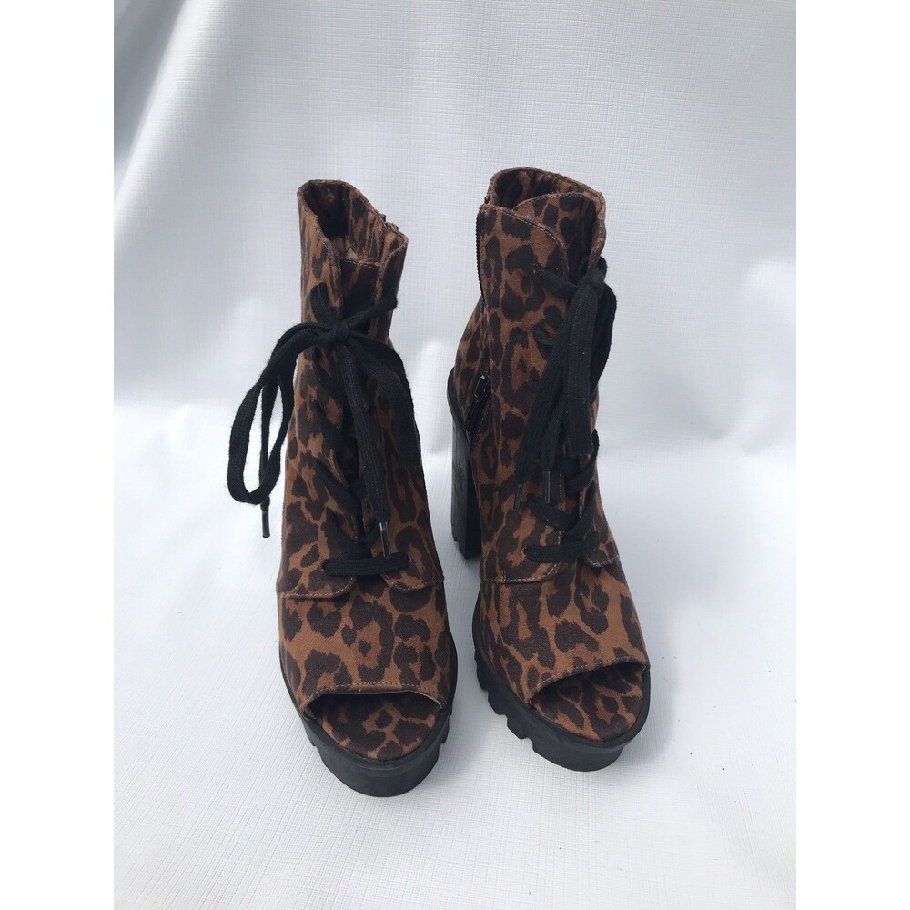 Jessica Simpson Women's Lizzah Animal Print Faux Suede Open Toe Bootie Size 8m